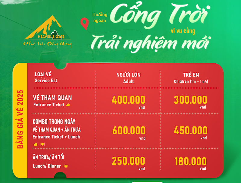 Cập nhật giá vé mới nhật tại KDL Cổng Trời Đông Giang