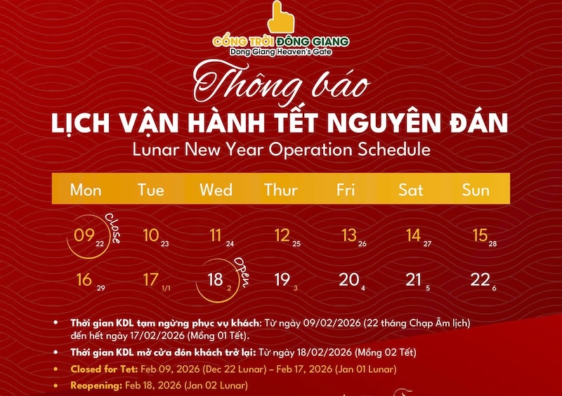 Cổng Trời Đông Giang thông báo lịch nghỉ Tết nguyên đán 2026